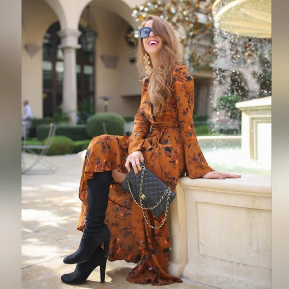 LEITH Burnt Orange Floral Wrap Dress Hi Low Rust Size 1X - Picture 4 of 9